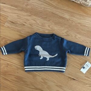 NWT Tea Collection Blue Dinosaur Knit Sweater 6-9m